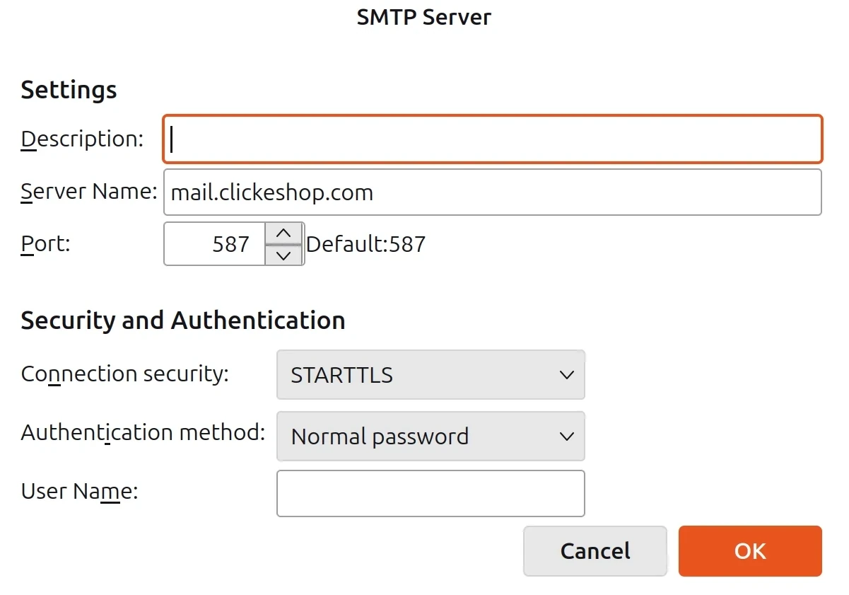 smtp clickeshop email hosting