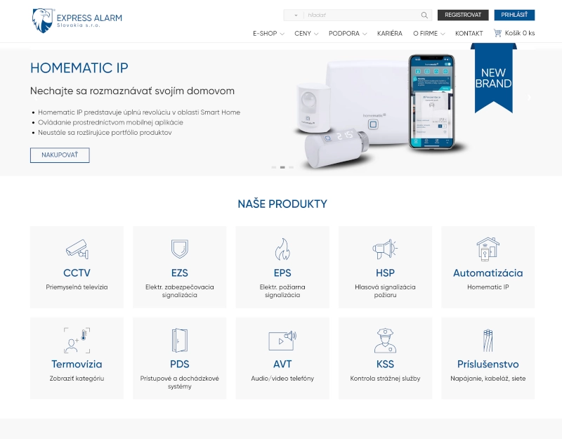 ClickEshop reference - Web stránka predajcu bezpečnostných systémov